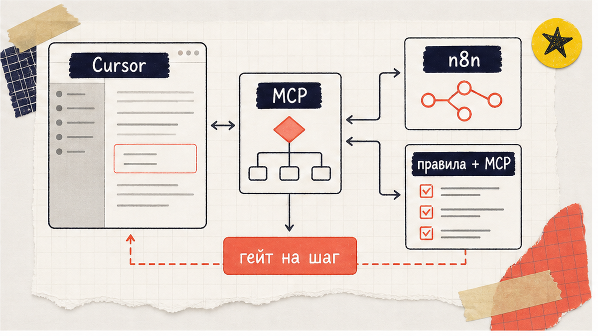 Схема слоёв Cursor, MCP и правил для human-in-the-loop